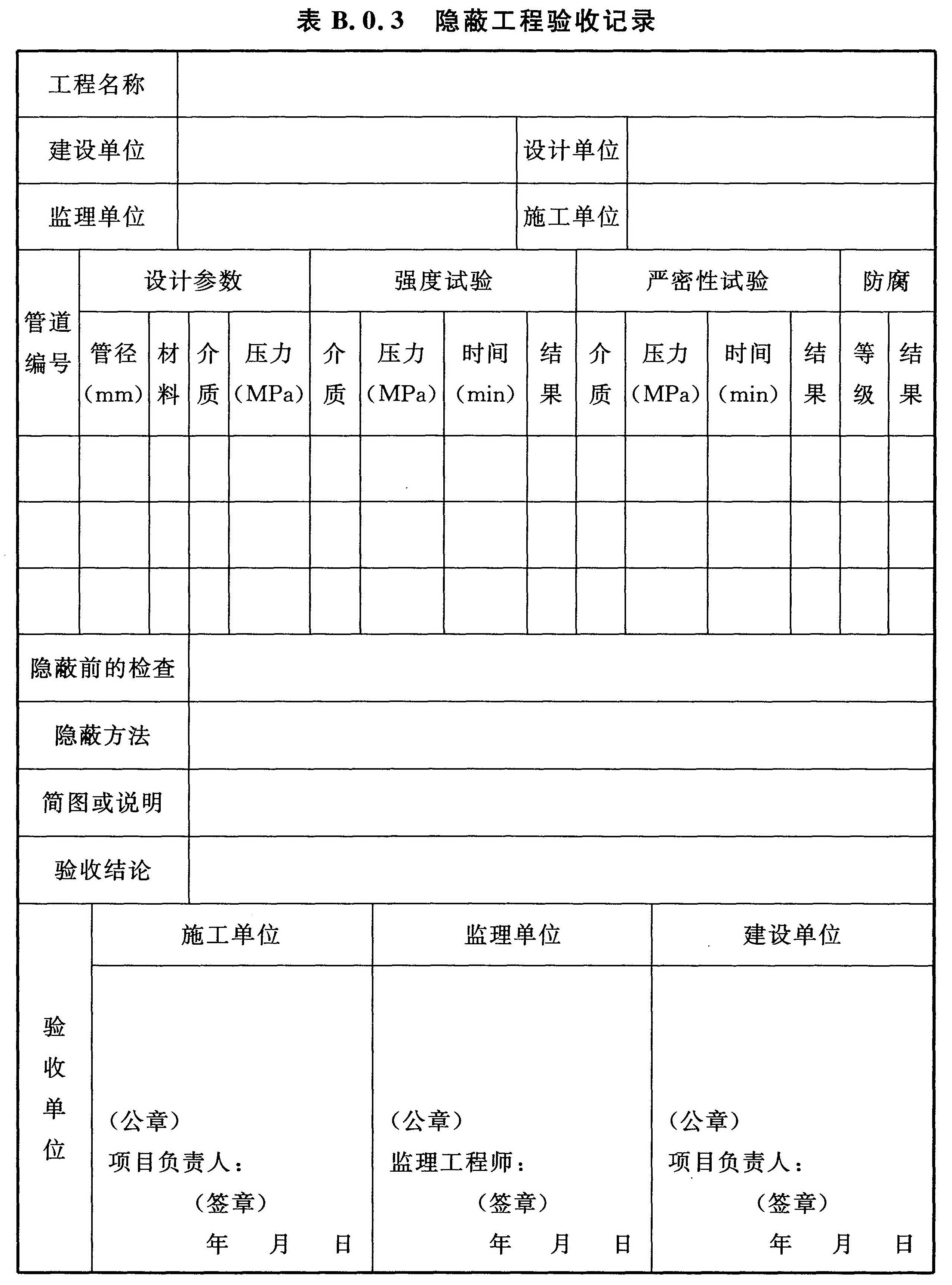 表B.0.3 隐蔽工程验收记录